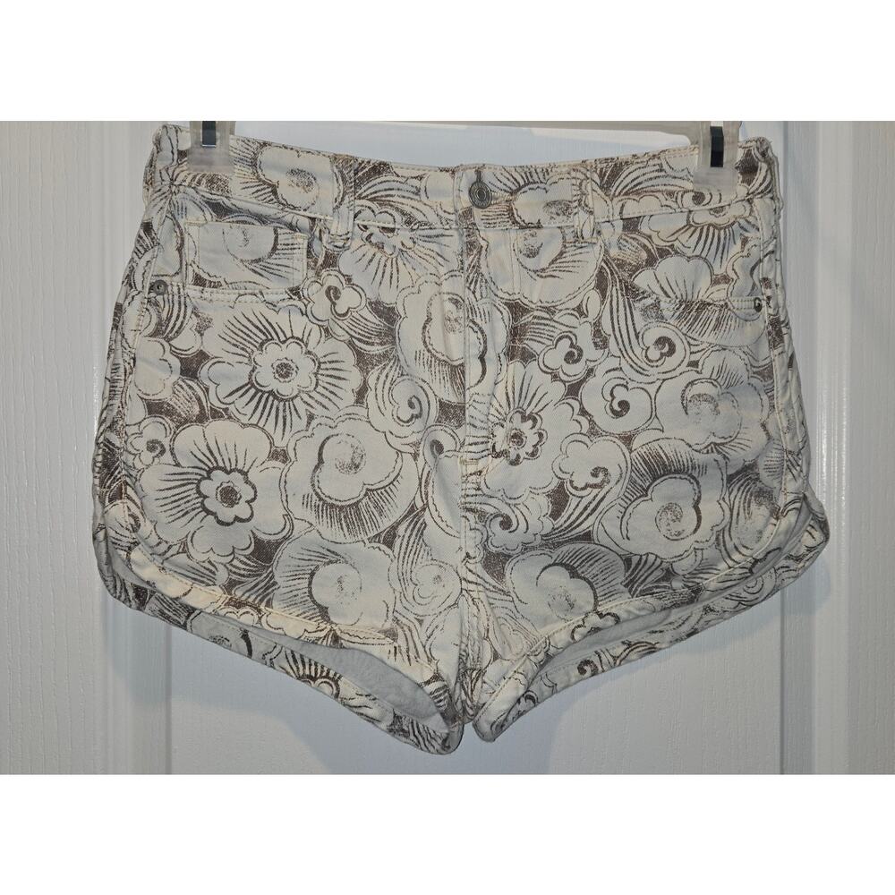 Anthropologie Pilcro Dolphin Ultra High-Rise Denim Shorts Floral Cream - 28